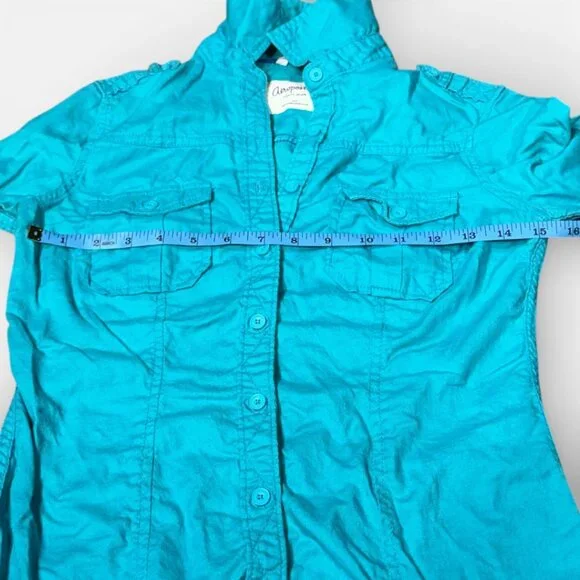 Aeropostale Fitted Teal Blue Long Sleeve Button Down Collared Shirt Women's S - Picture 11 of 13